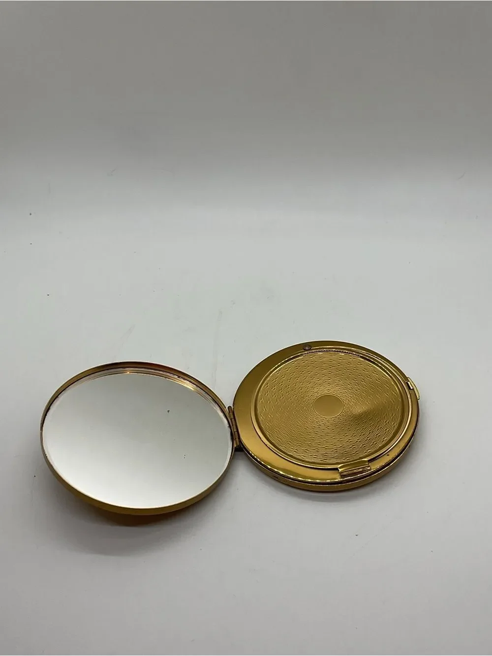 Vintage Gold Tone Floral Embossed Compact Mirror with Pouch